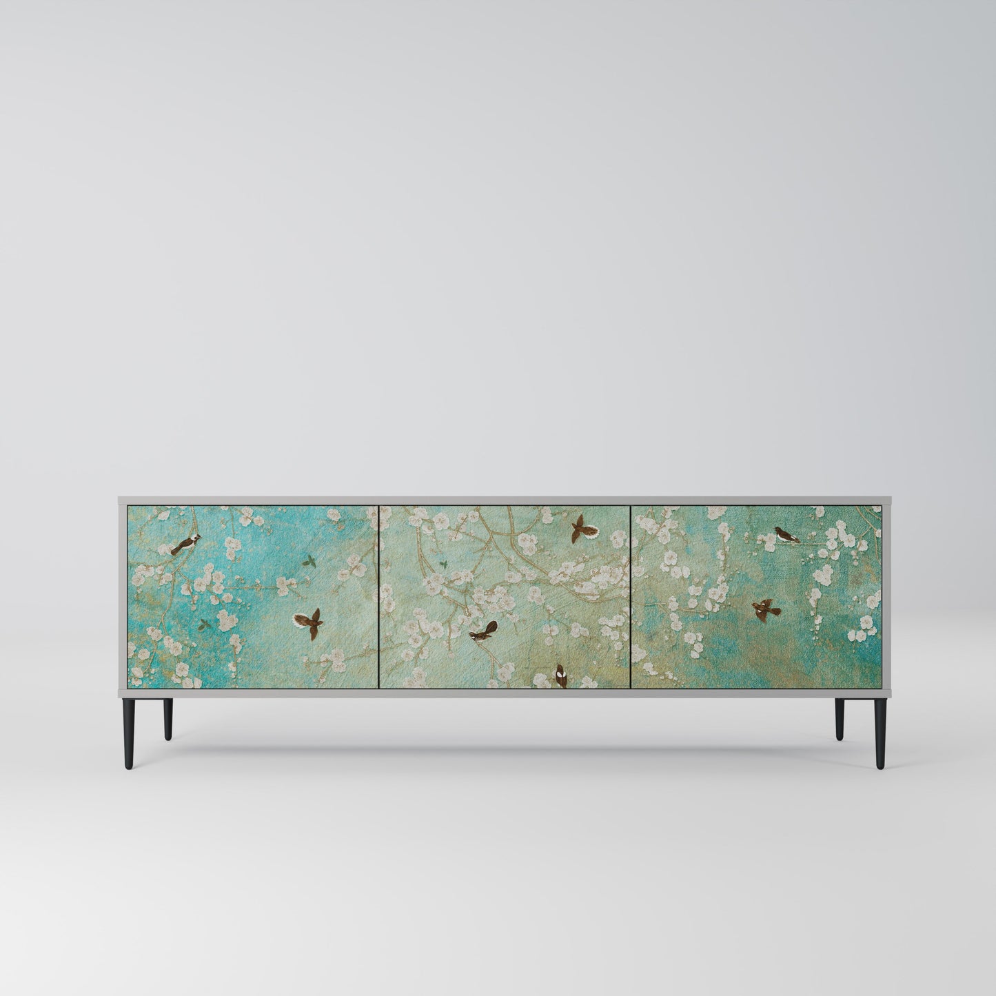 BLOOMING CHARM 3-Door TV Stand in Grey Finish