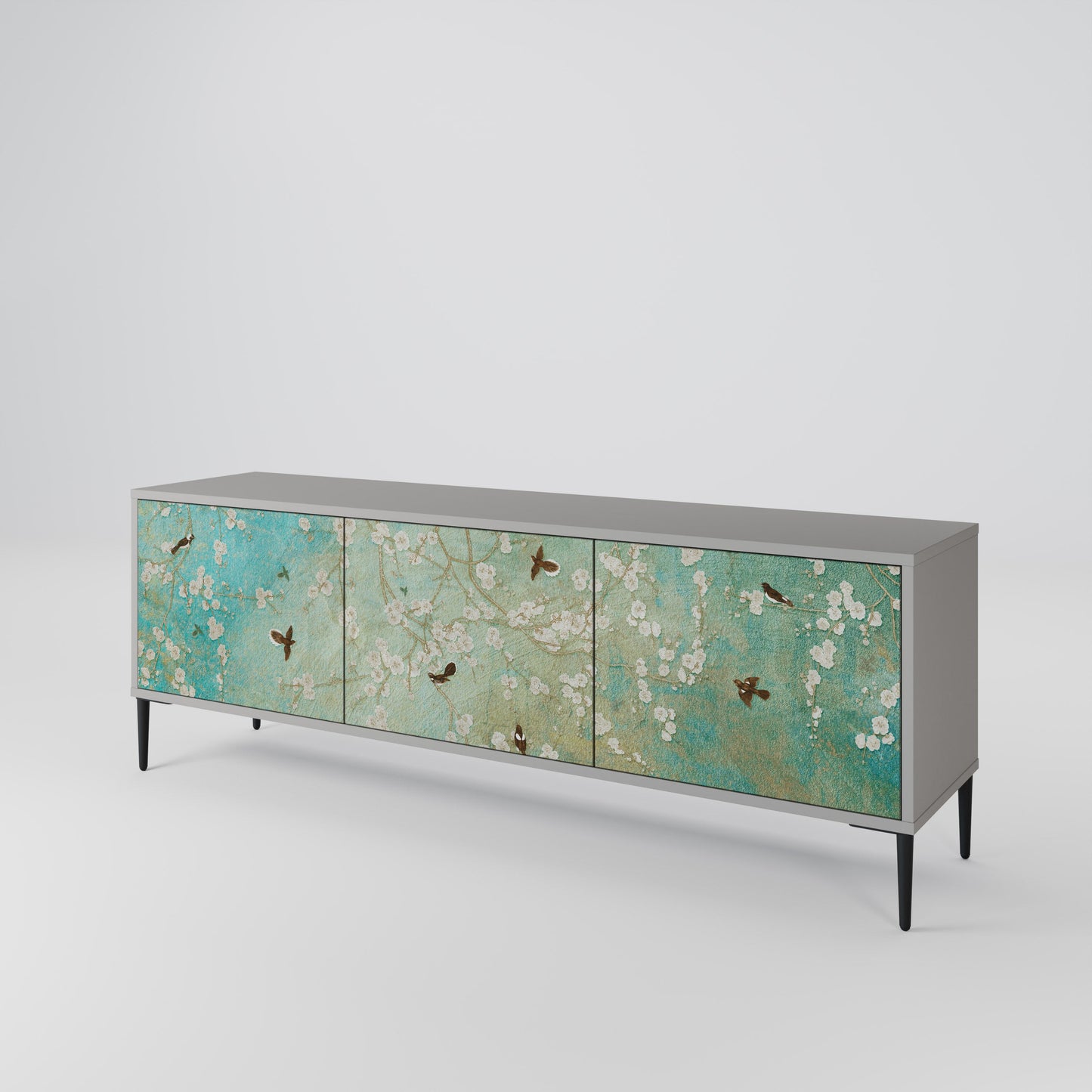BLOOMING CHARM 3-Door TV Stand in Grey Finish