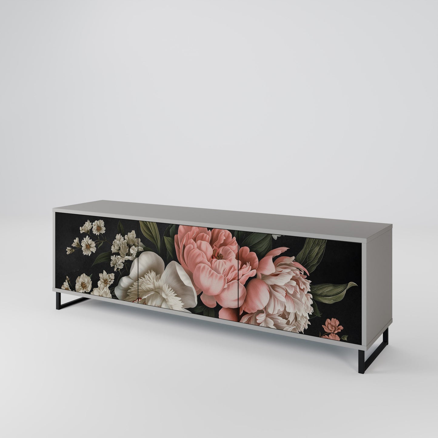 LUSH ELEGANCE 3-Door TV Stand in Grey Finish