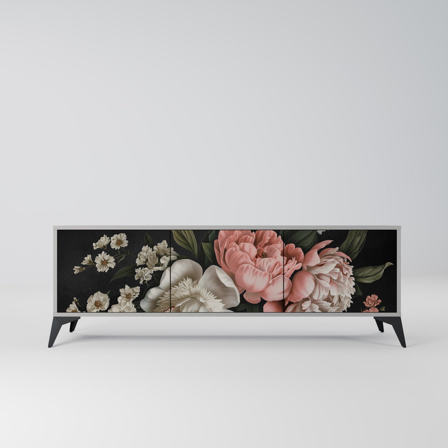LUSH ELEGANCE 3-Door TV Stand in Grey Finish
