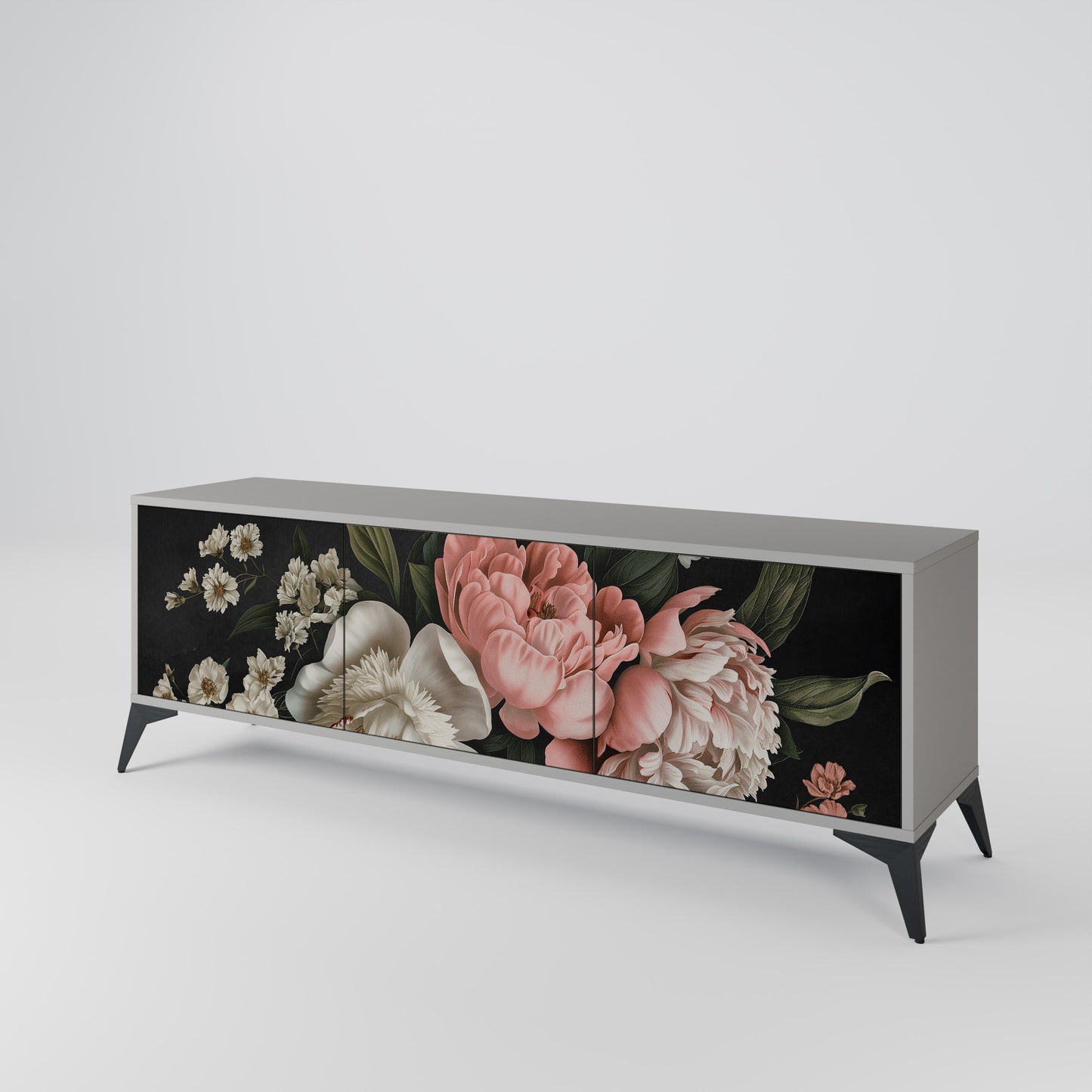 LUSH ELEGANCE 3-Door TV Stand in Grey Finish