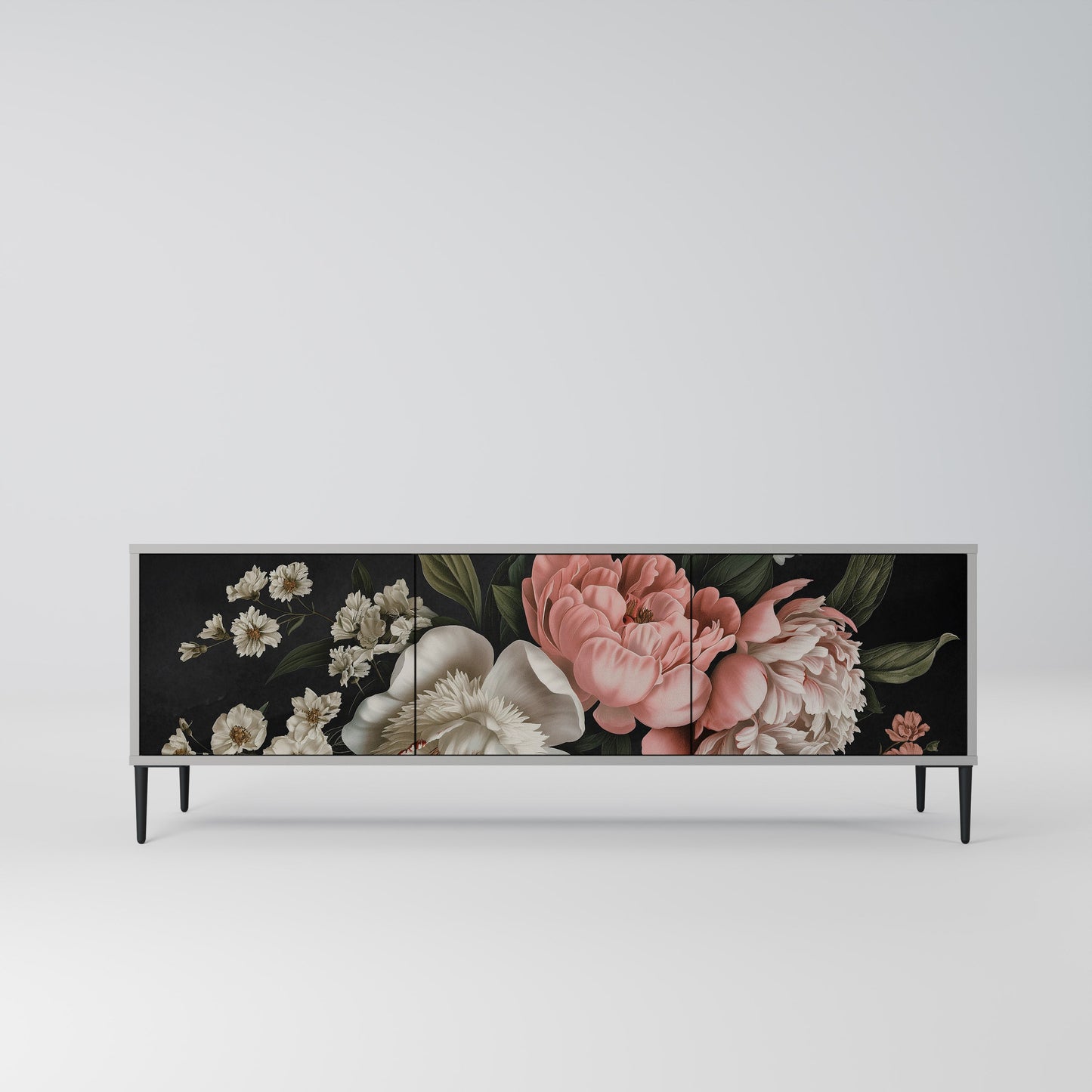 LUSH ELEGANCE 3-Door TV Stand in Grey Finish