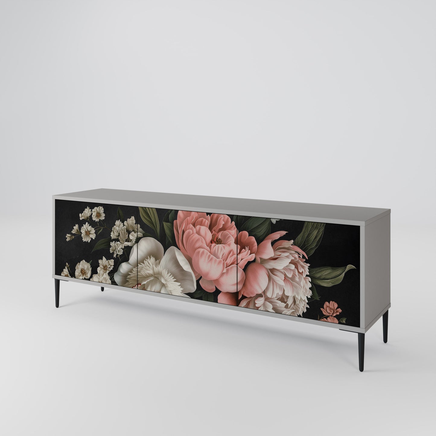 LUSH ELEGANCE 3-Door TV Stand in Grey Finish