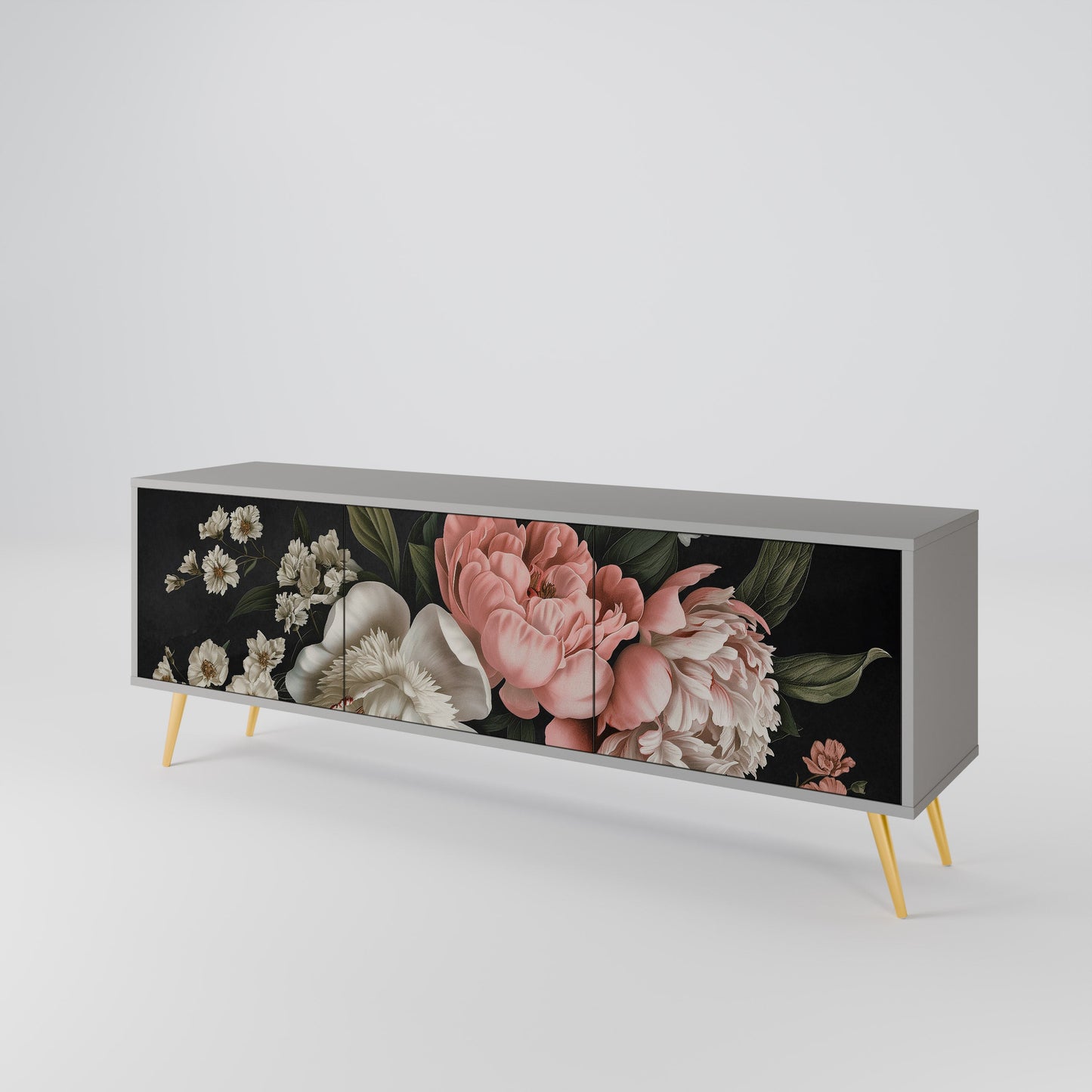 LUSH ELEGANCE 3-Door TV Stand in Grey Finish