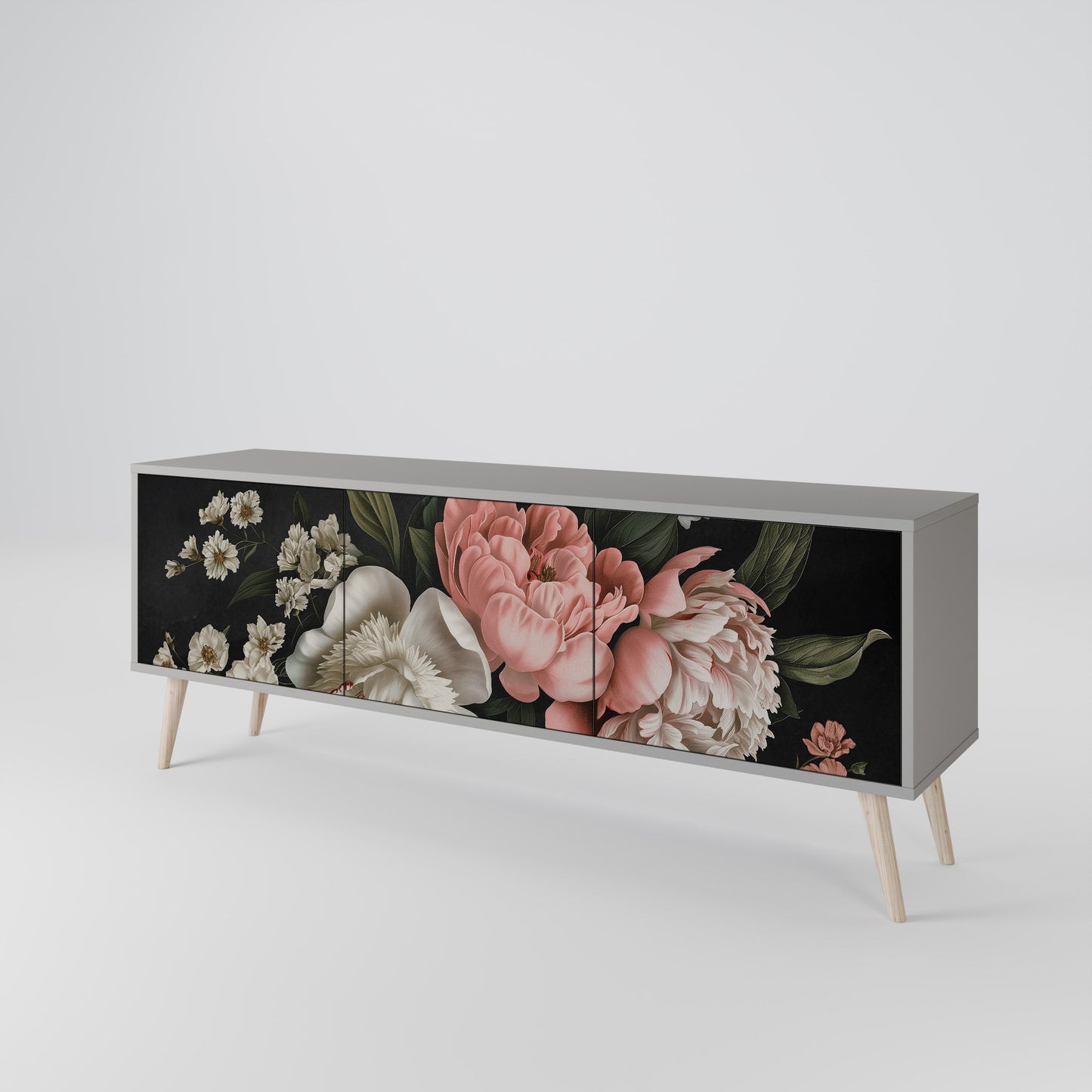 LUSH ELEGANCE 3-Door TV Stand in Grey Finish