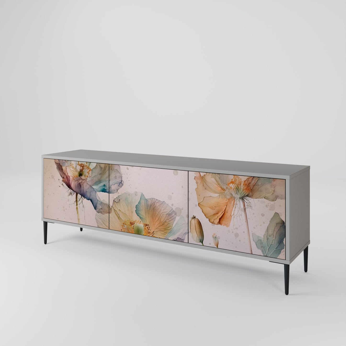 SOFTEN POPPY 3-Door TV Stand in Grey Finish
