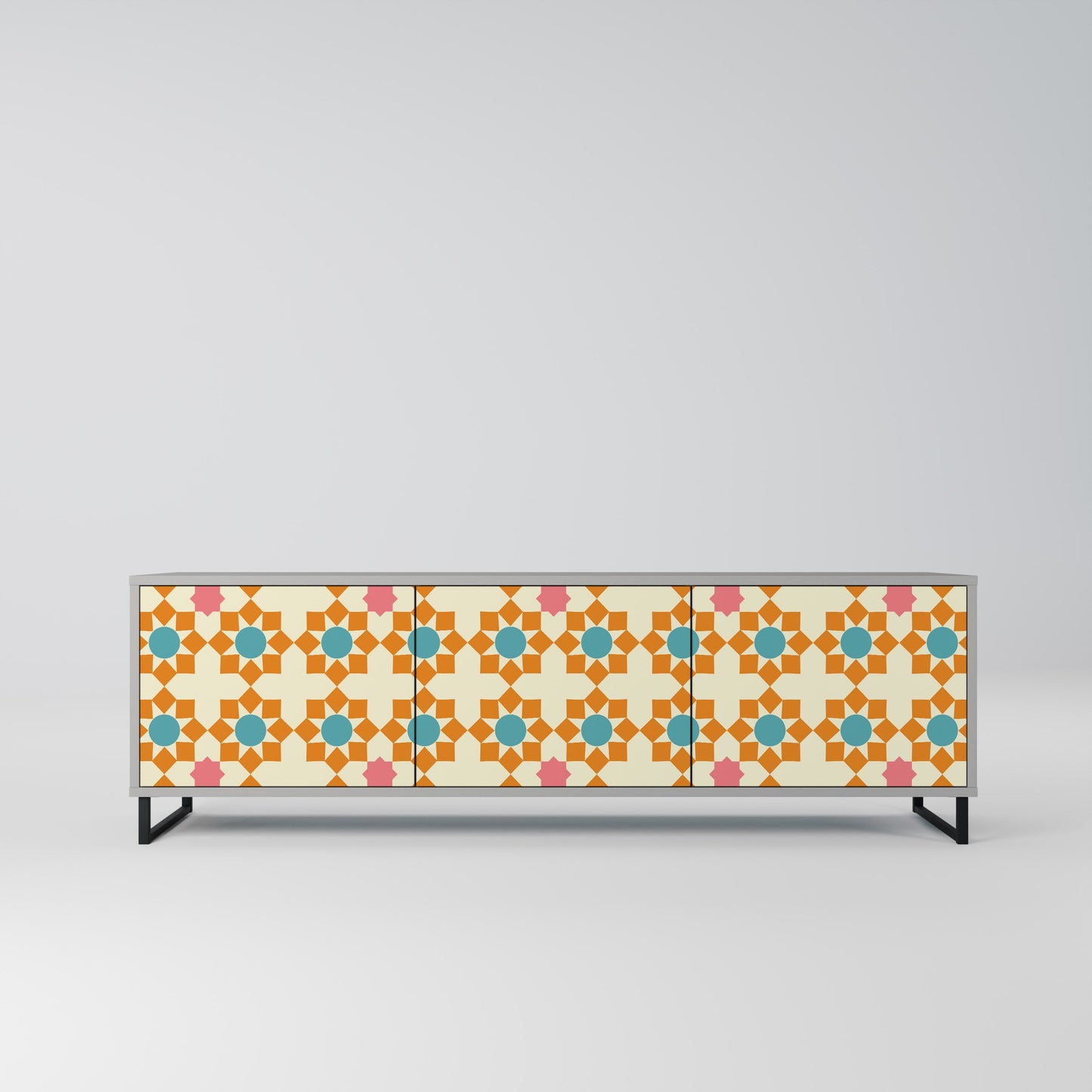 FLORAL DECOR 3-Door TV Stand in Grey Finish