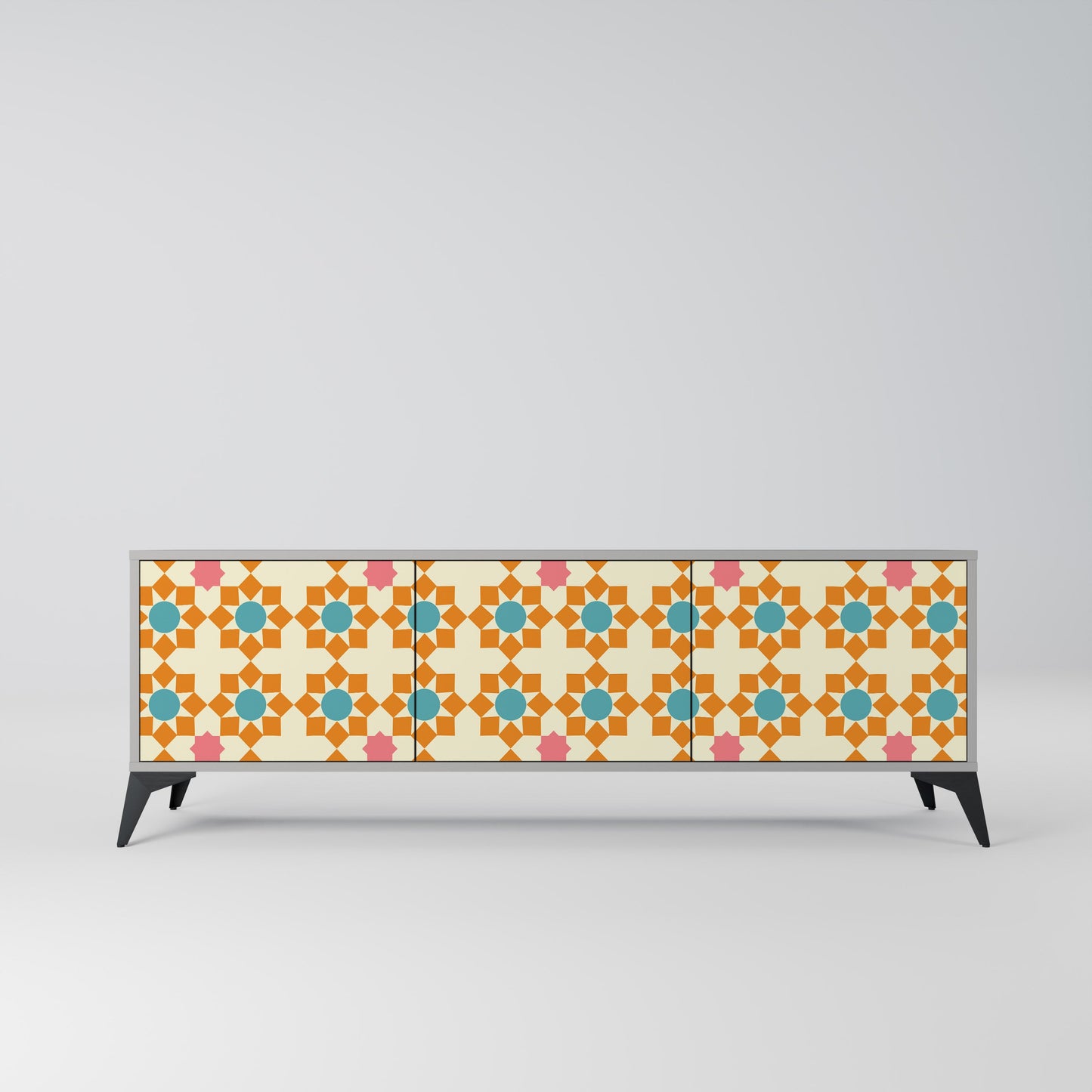 FLORAL DECOR 3-Door TV Stand in Grey Finish