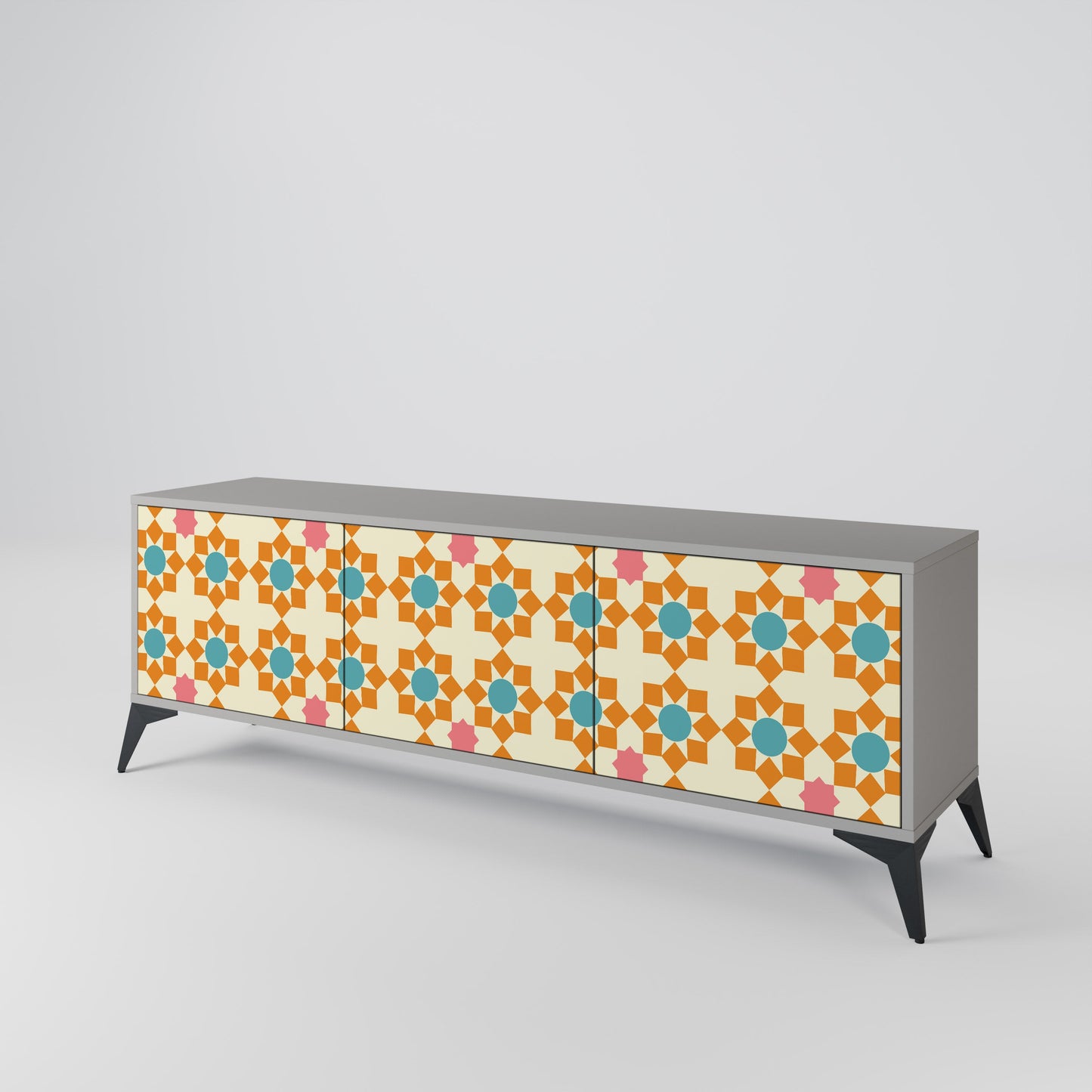 FLORAL DECOR 3-Door TV Stand in Grey Finish