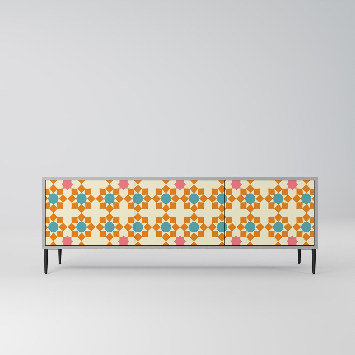 FLORAL DECOR 3-Door TV Stand in Grey Finish