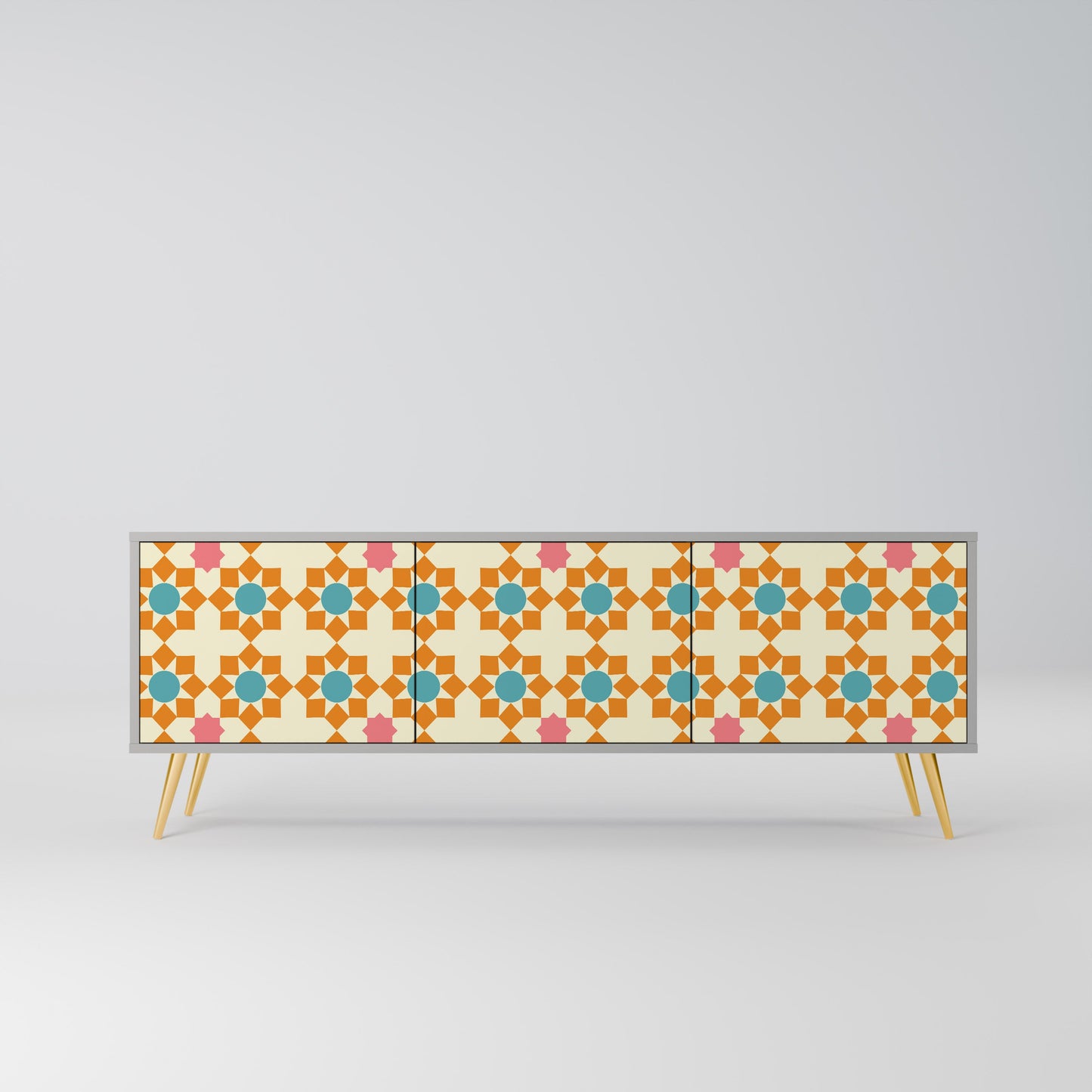 FLORAL DECOR 3-Door TV Stand in Grey Finish