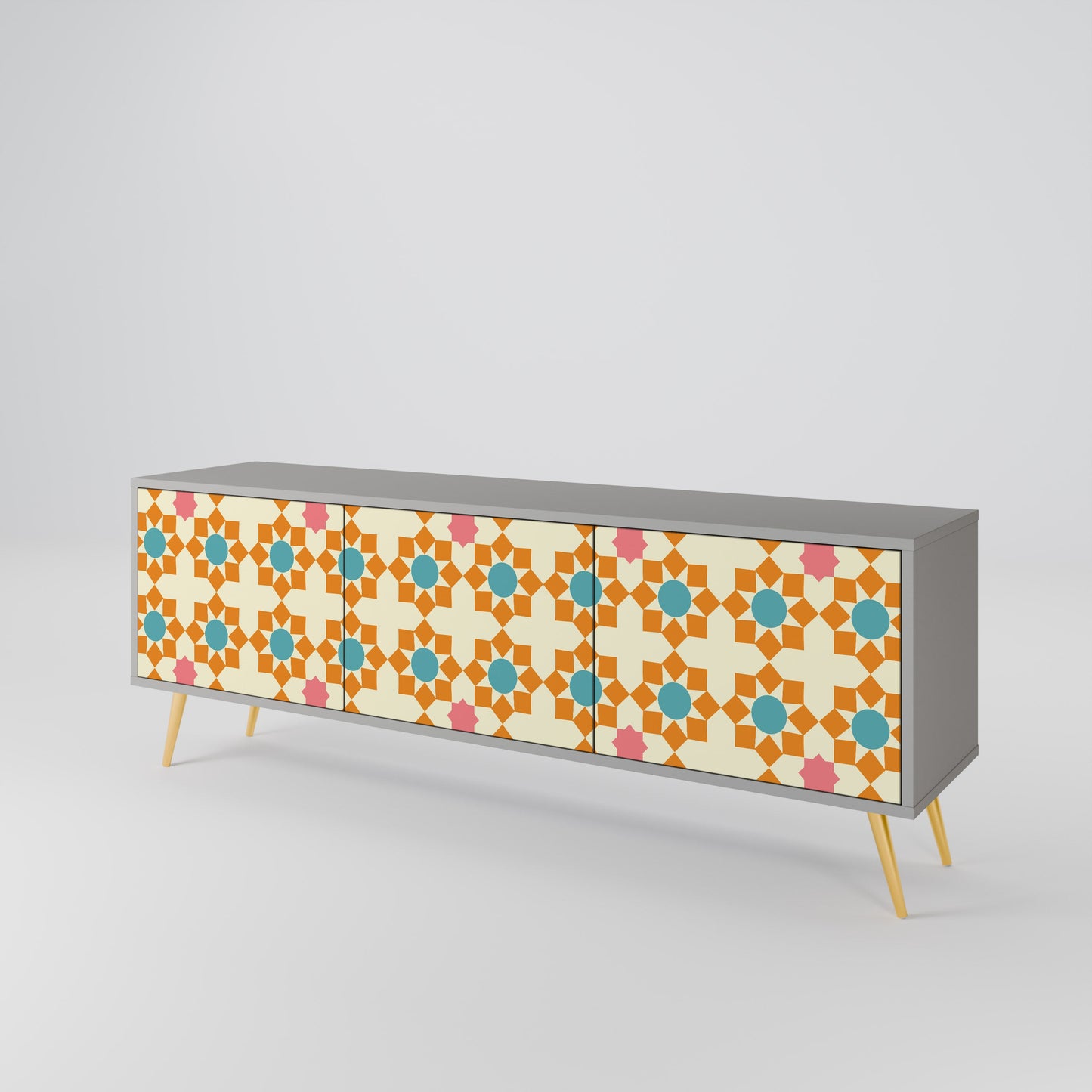 FLORAL DECOR 3-Door TV Stand in Grey Finish