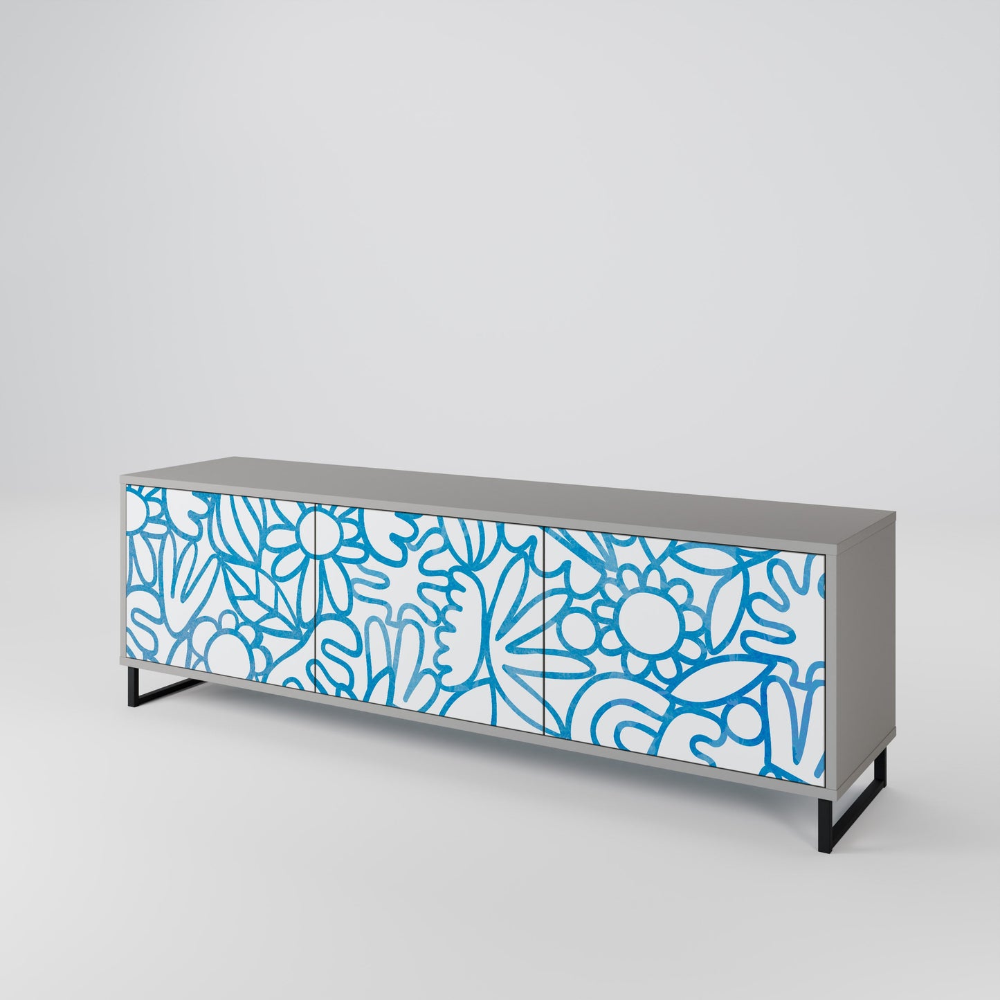 BLOOMY MORNING 3-Door TV Stand in Grey Finish
