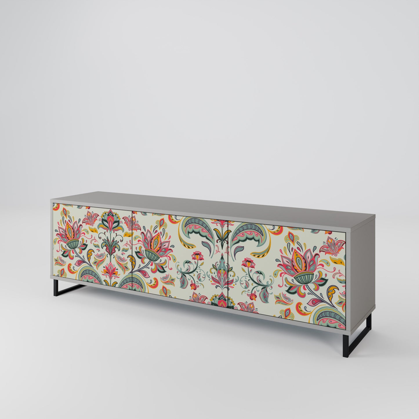 ORGANIC FOLKLORE 3-Door TV Stand in Grey Finish