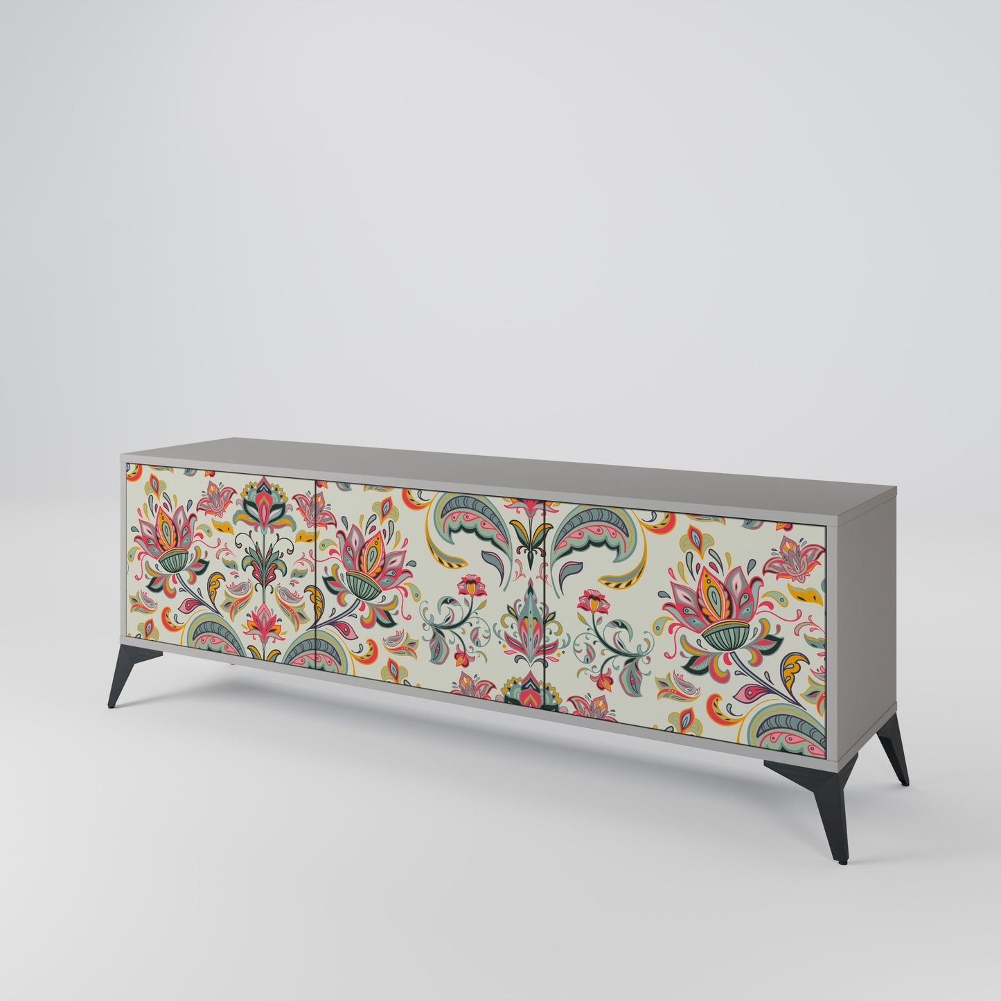 ORGANIC FOLKLORE 3-Door TV Stand in Grey Finish