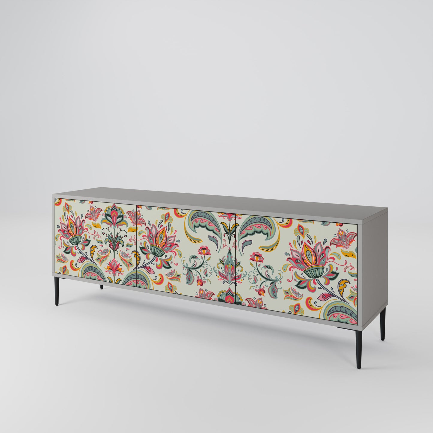 ORGANIC FOLKLORE 3-Door TV Stand in Grey Finish