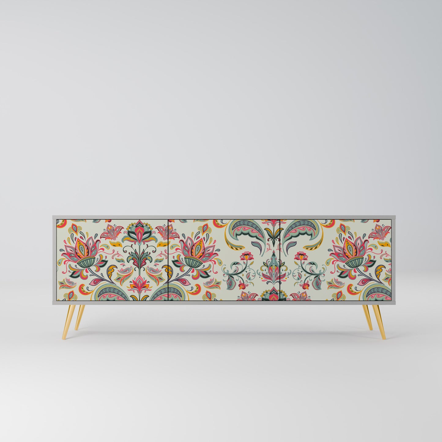 ORGANIC FOLKLORE 3-Door TV Stand in Grey Finish