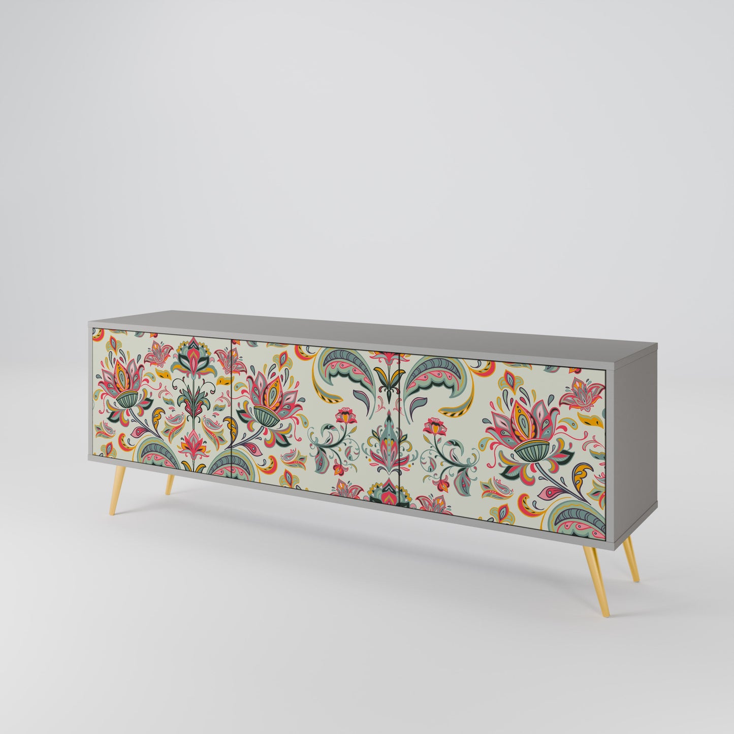 ORGANIC FOLKLORE 3-Door TV Stand in Grey Finish
