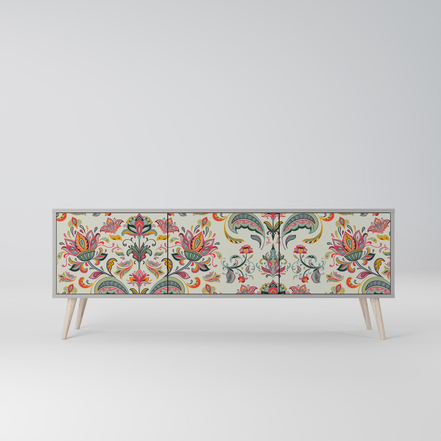 ORGANIC FOLKLORE 3-Door TV Stand in Grey Finish