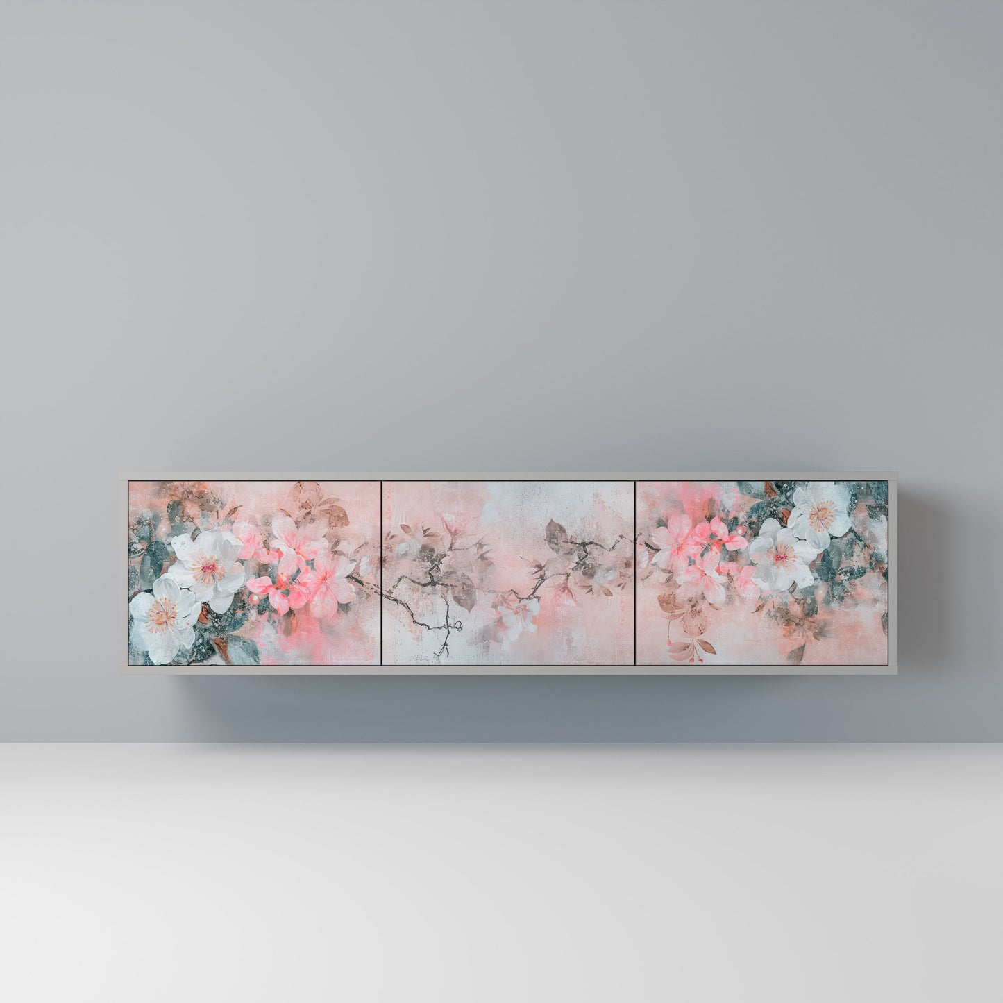 CHERRY BLOSSOM 3-Door TV Stand in Grey Finish