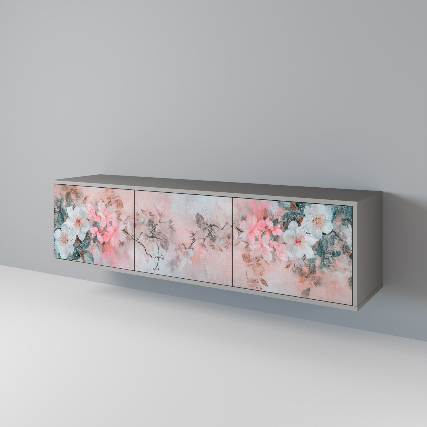 CHERRY BLOSSOM 3-Door TV Stand in Grey Finish