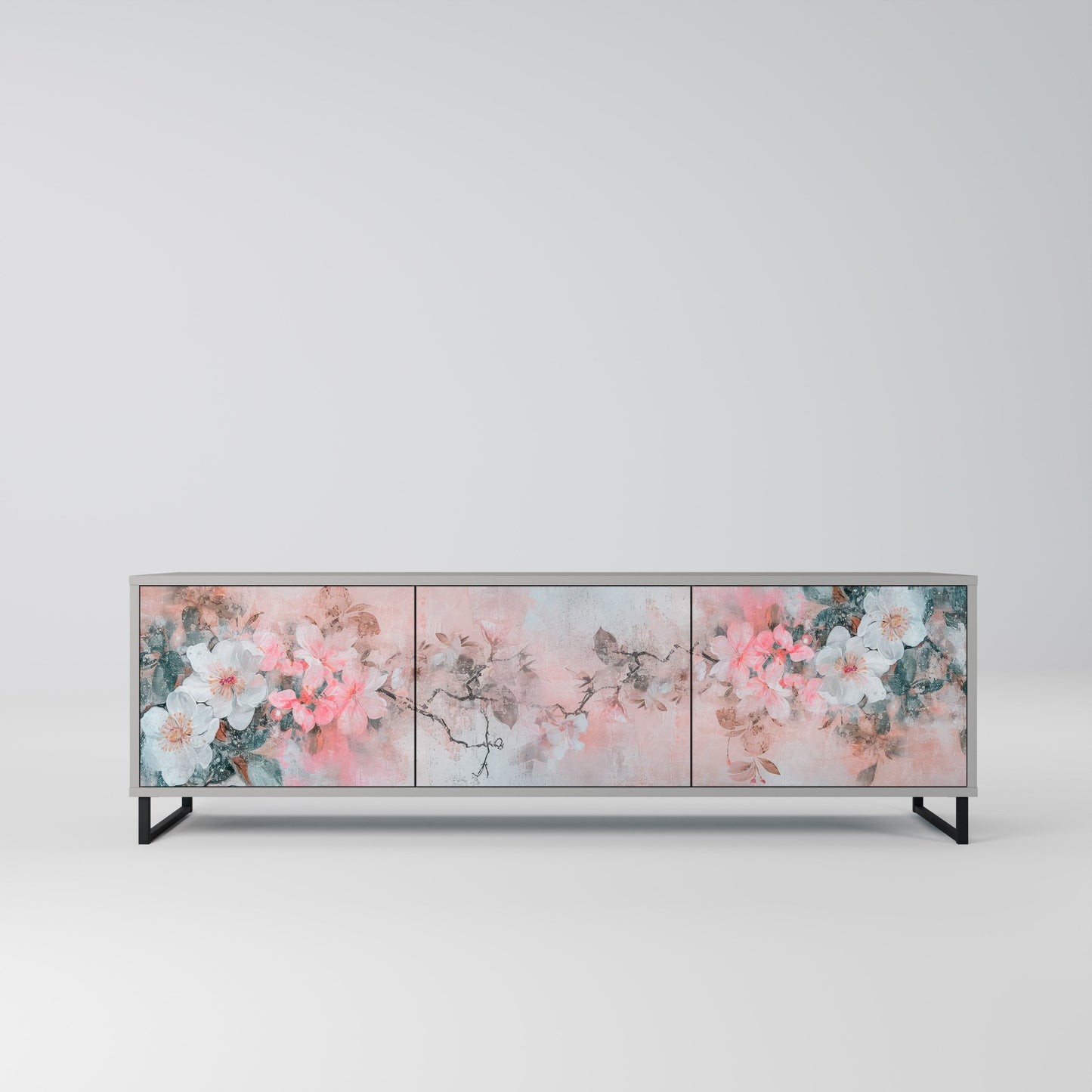 CHERRY BLOSSOM 3-Door TV Stand in Grey Finish
