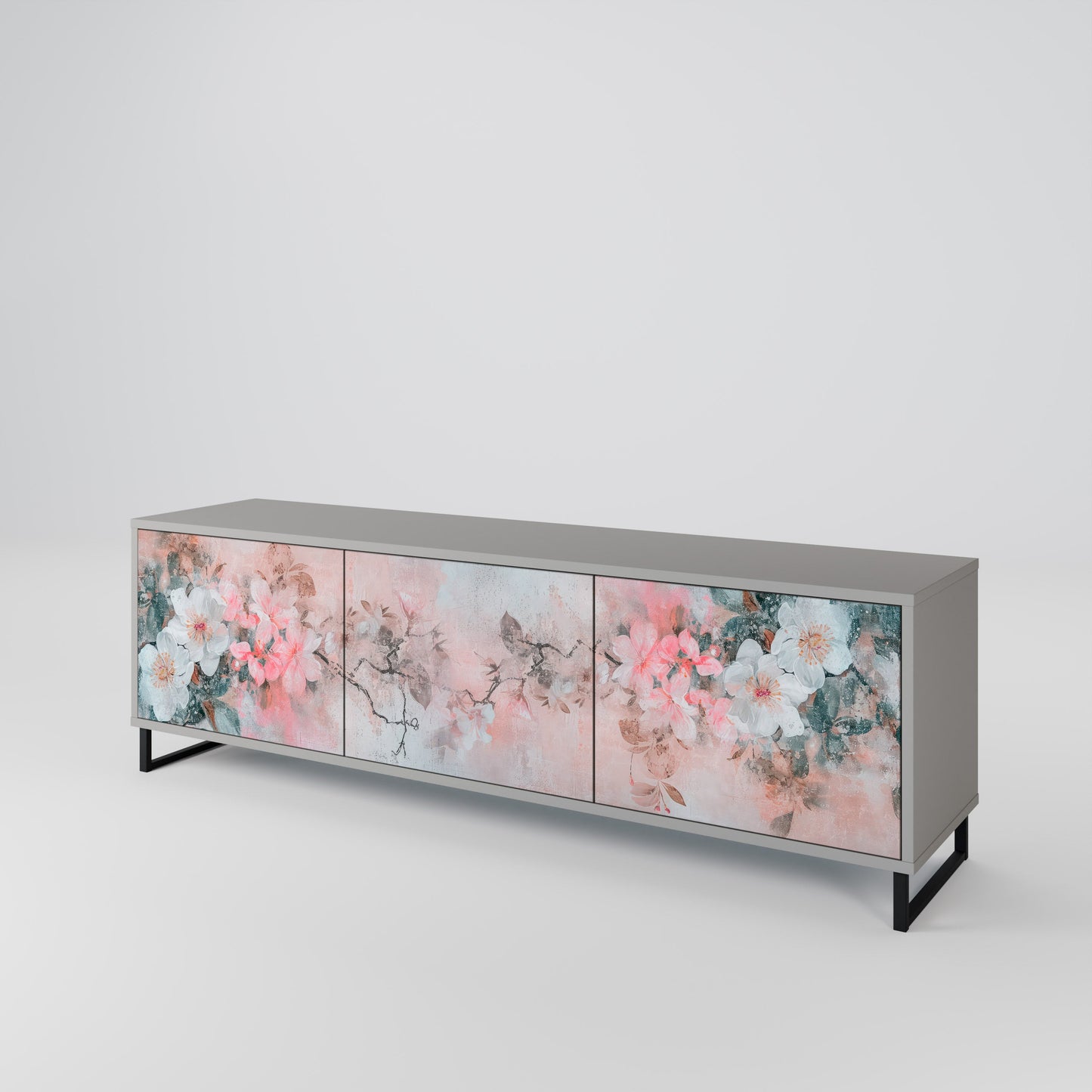 CHERRY BLOSSOM 3-Door TV Stand in Grey Finish
