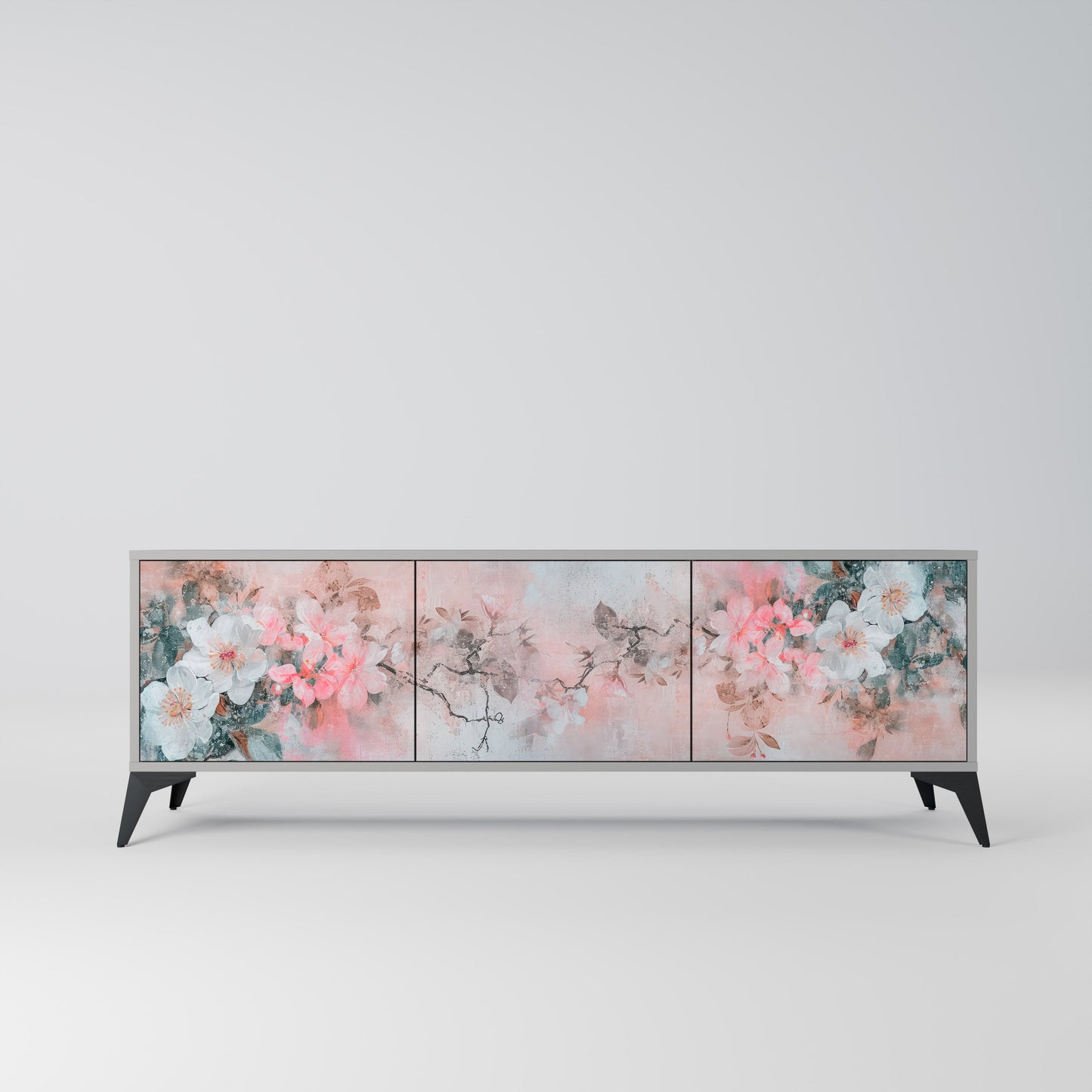 CHERRY BLOSSOM 3-Door TV Stand in Grey Finish