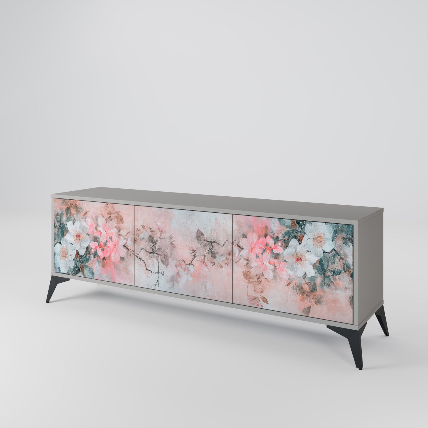 CHERRY BLOSSOM 3-Door TV Stand in Grey Finish