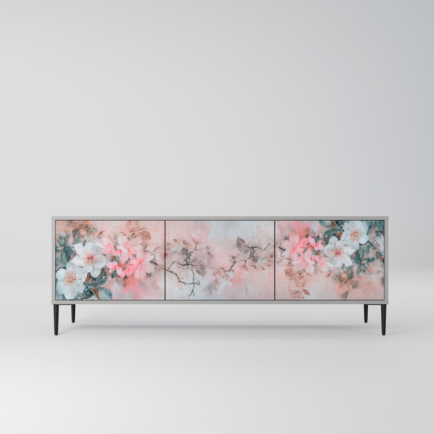 CHERRY BLOSSOM 3-Door TV Stand in Grey Finish