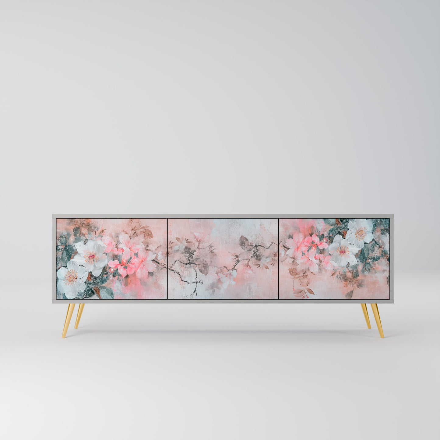 CHERRY BLOSSOM 3-Door TV Stand in Grey Finish