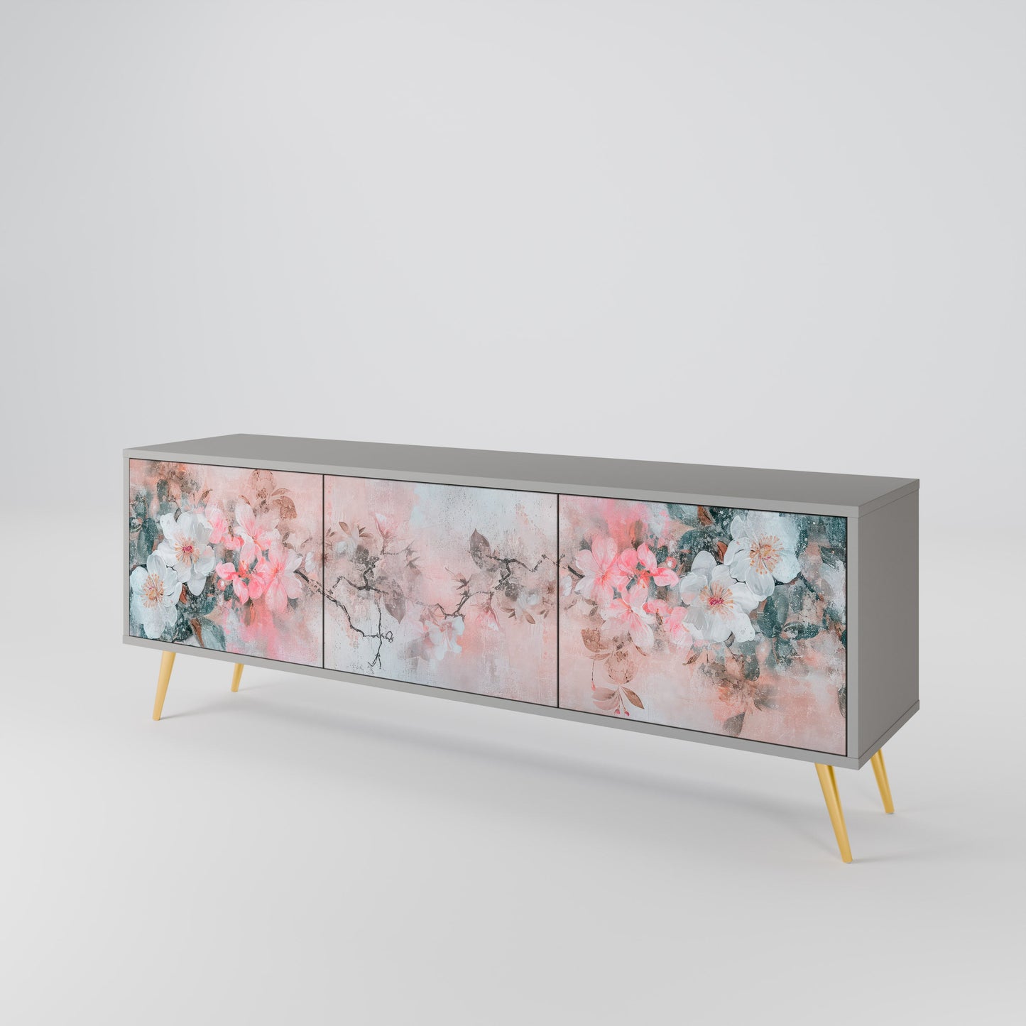 CHERRY BLOSSOM 3-Door TV Stand in Grey Finish