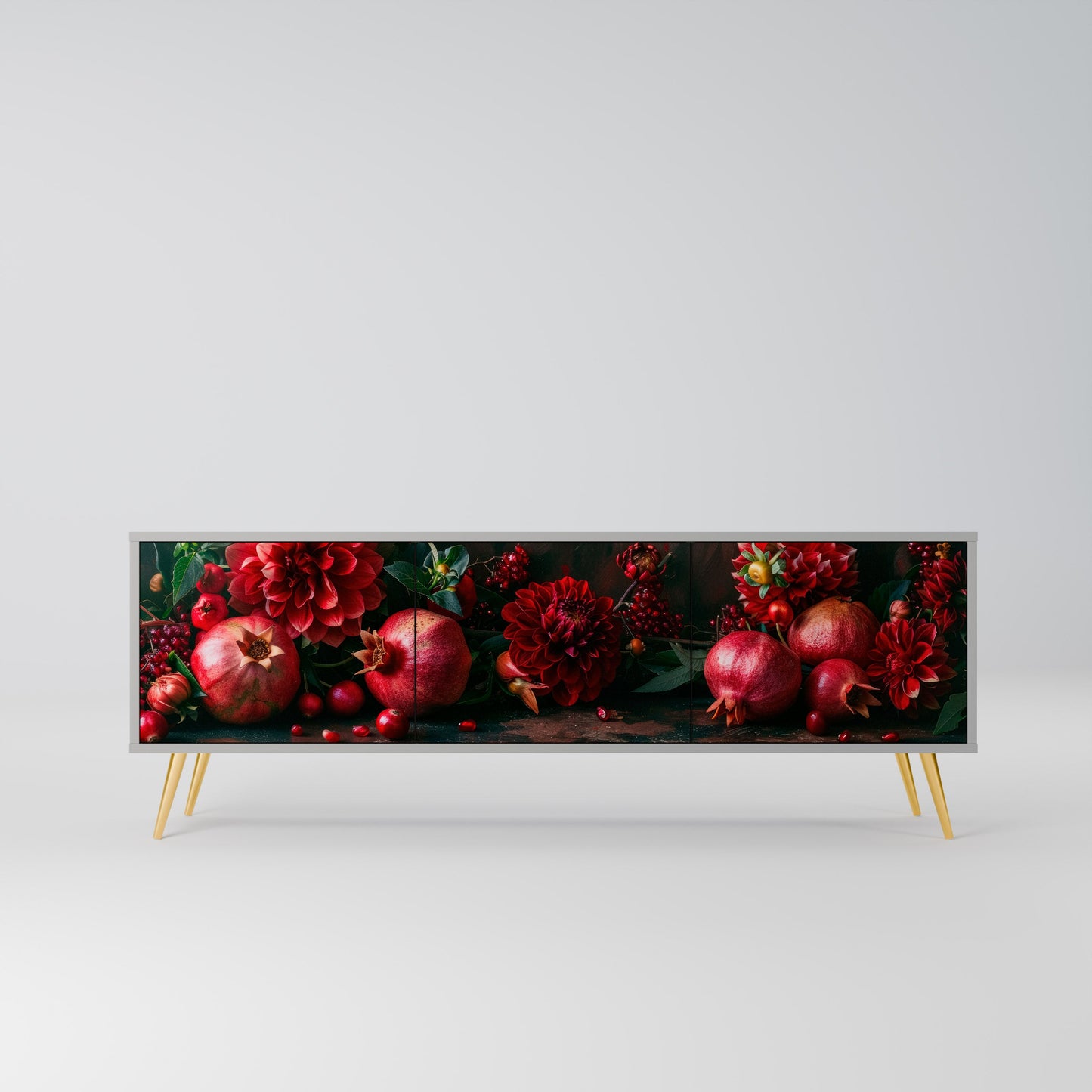 Mobile TV a 3 ante DAHLIAS AND POMEGRANATES in finitura grigia