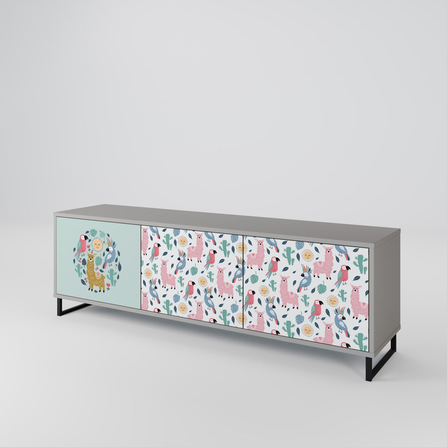 COLORFUL ALPACAS 3-Door TV Stand in Grey Finish