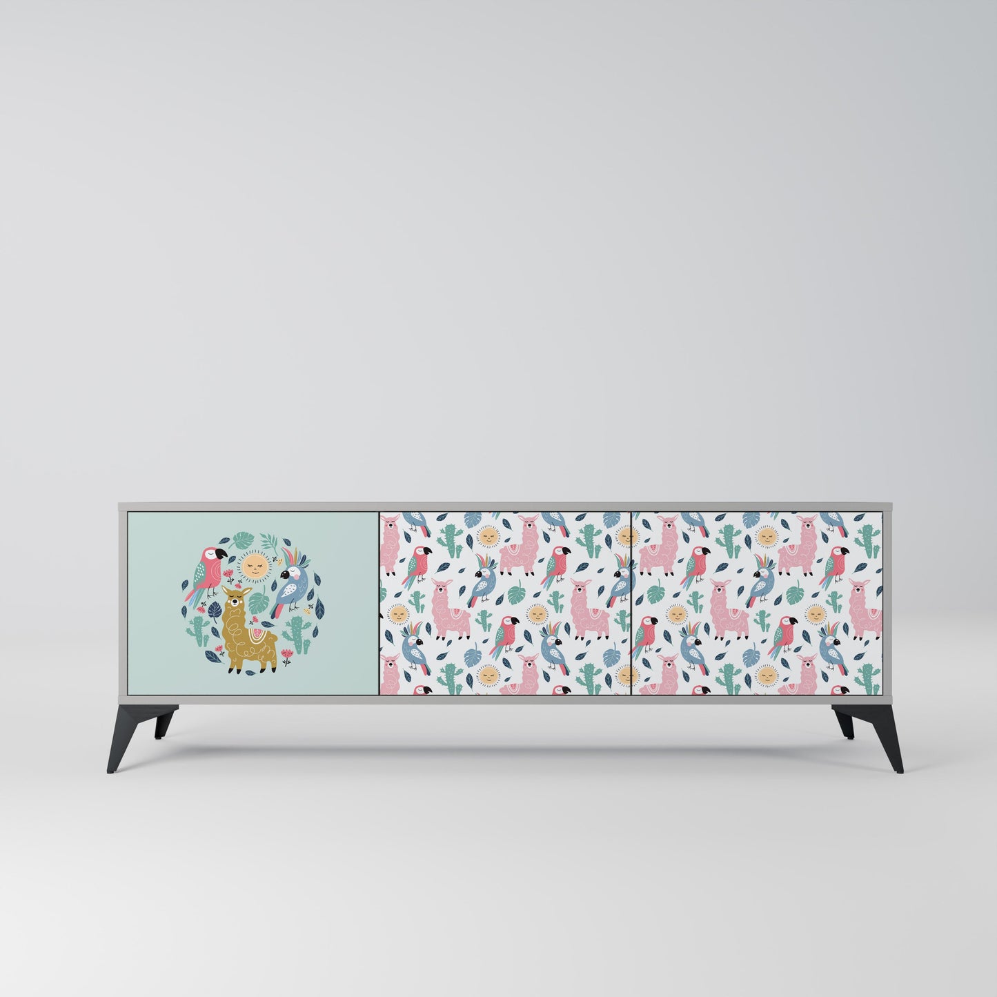 COLORFUL ALPACAS 3-Door TV Stand in Grey Finish