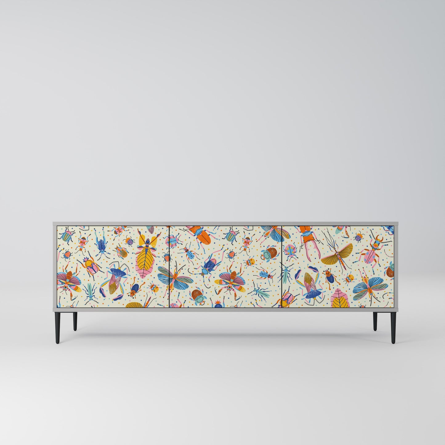 COLORFUL INSECTS 3-Door TV Stand in Grey Finish