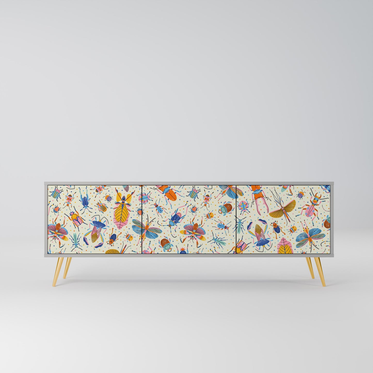 COLORFUL INSECTS 3-Door TV Stand in Grey Finish