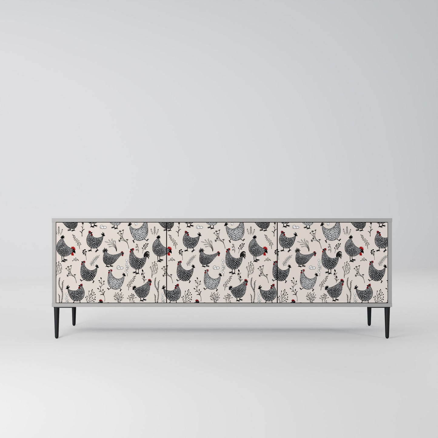 HAPPY HENS 3-Door TV Stand in Grey Finish