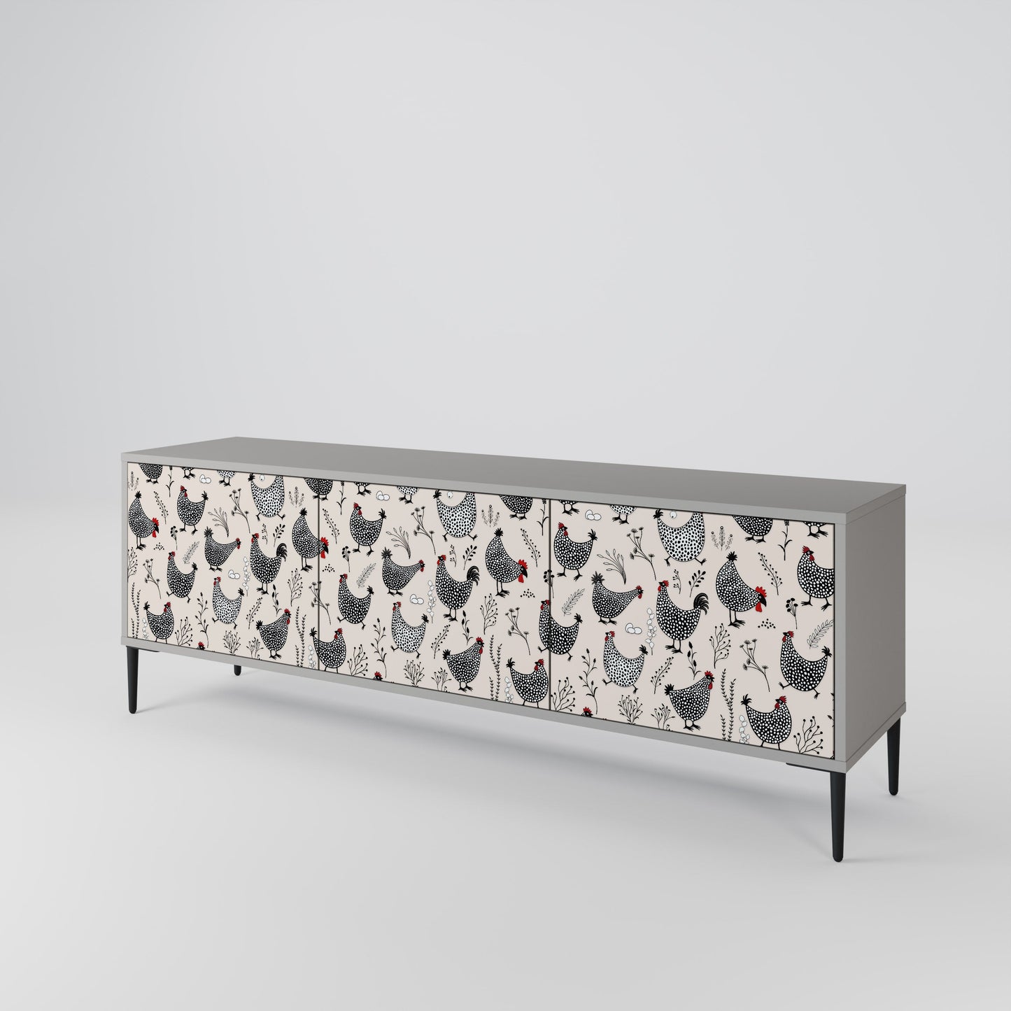 HAPPY HENS 3-Door TV Stand in Grey Finish