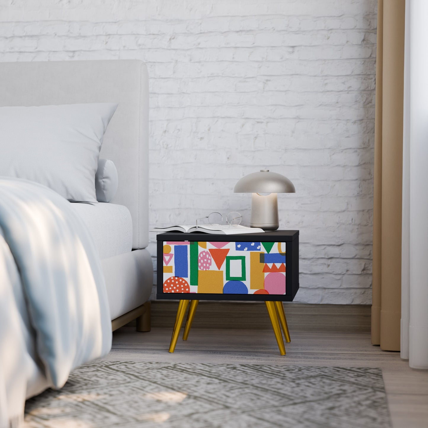 GEOMETRIC GLIMMER Nightstand in Black Finish