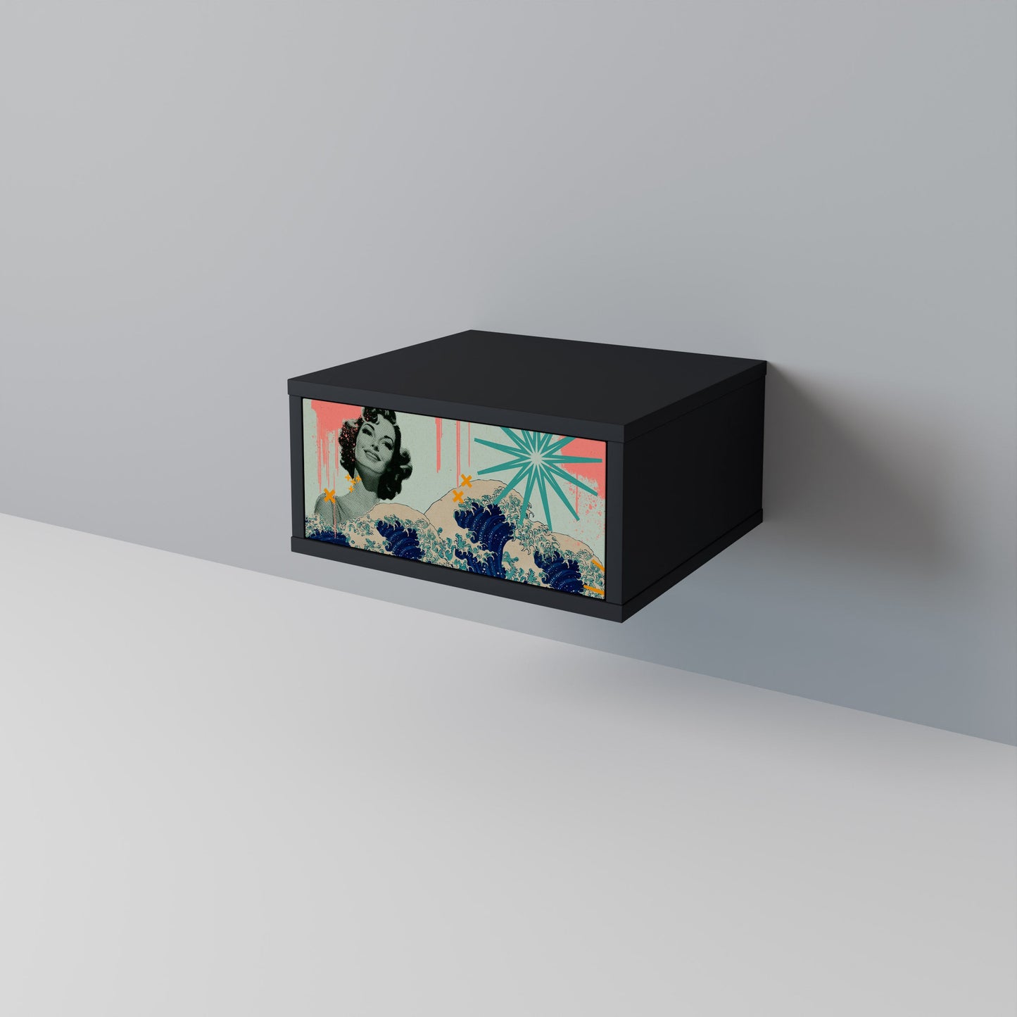 KANAGAWA BEAUTY Nightstand in Black Finish