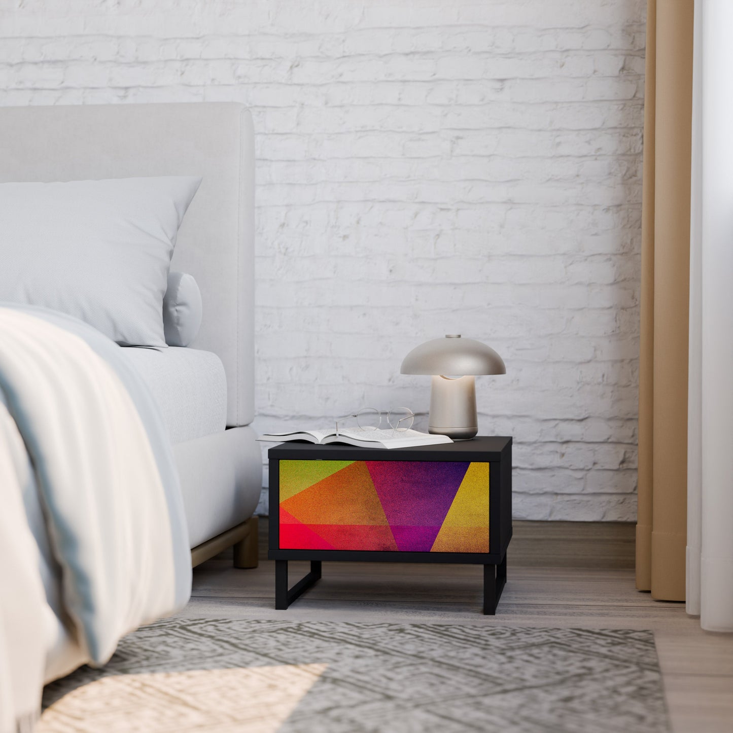 VIVID GEOMETRY Nightstand in Black Finish