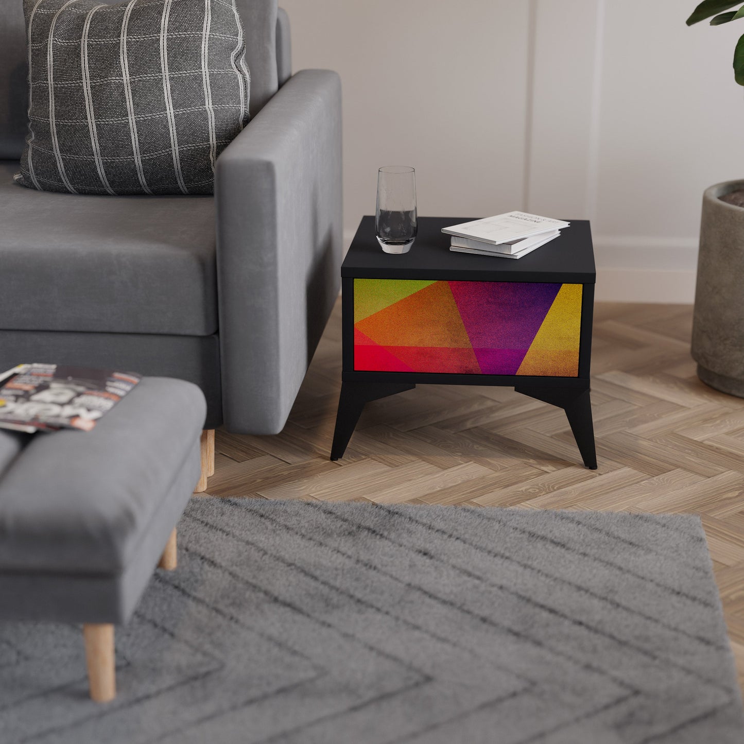 VIVID GEOMETRY Nightstand in Black Finish