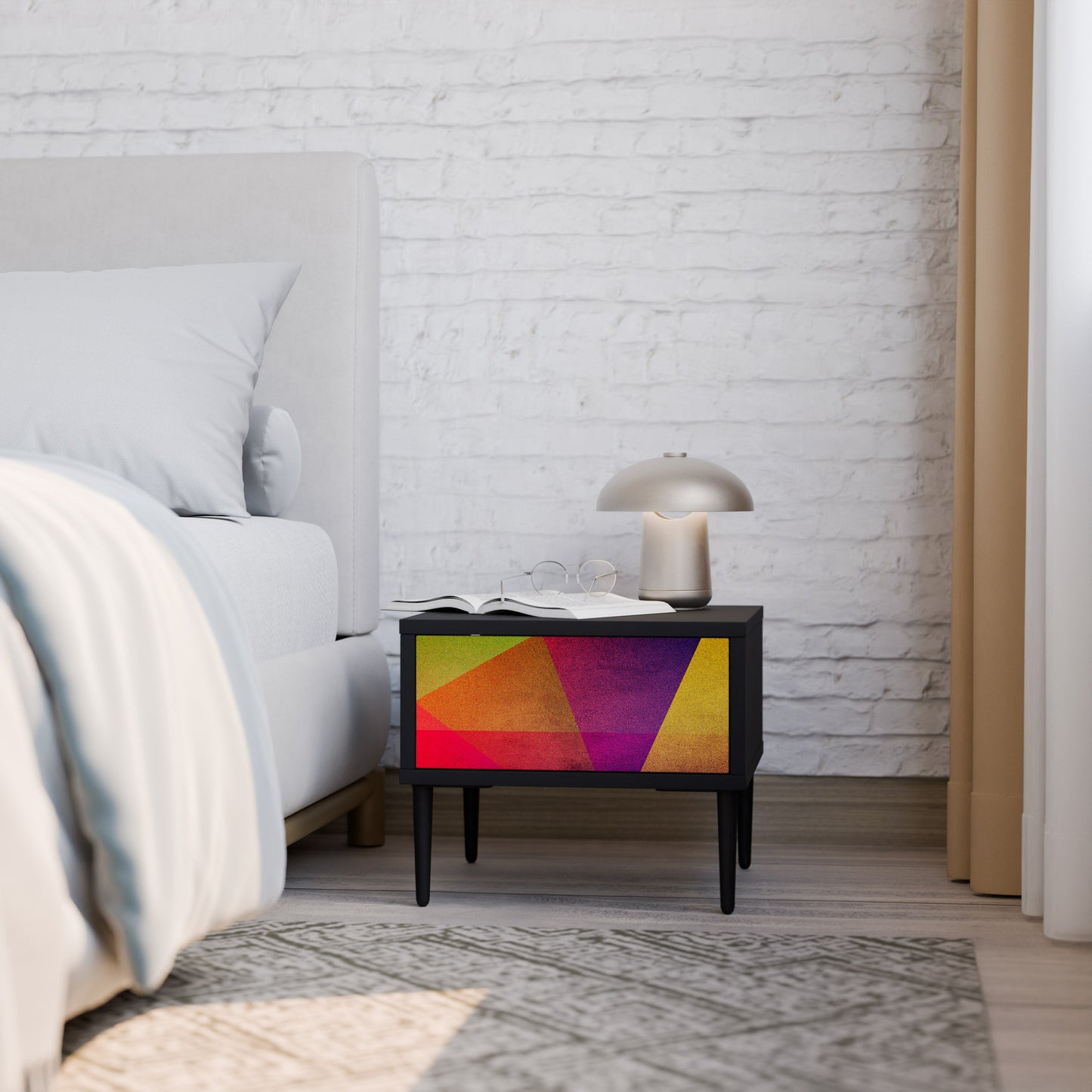 VIVID GEOMETRY Nightstand in Black Finish