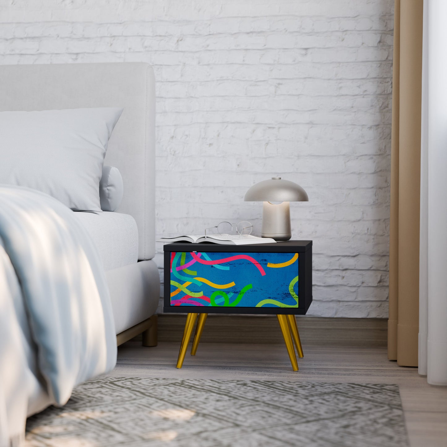STREAMER TANGLE Nightstand in Black Finish
