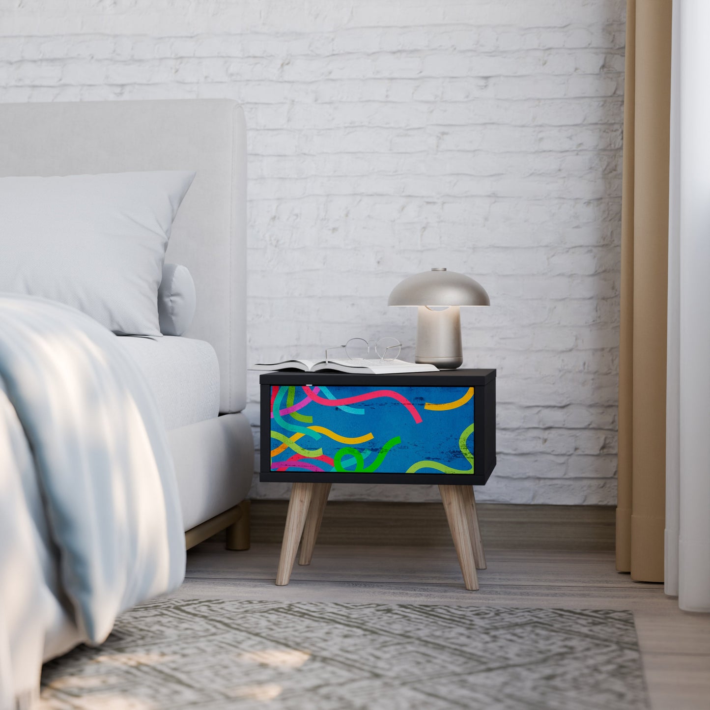 STREAMER TANGLE Nightstand in Black Finish