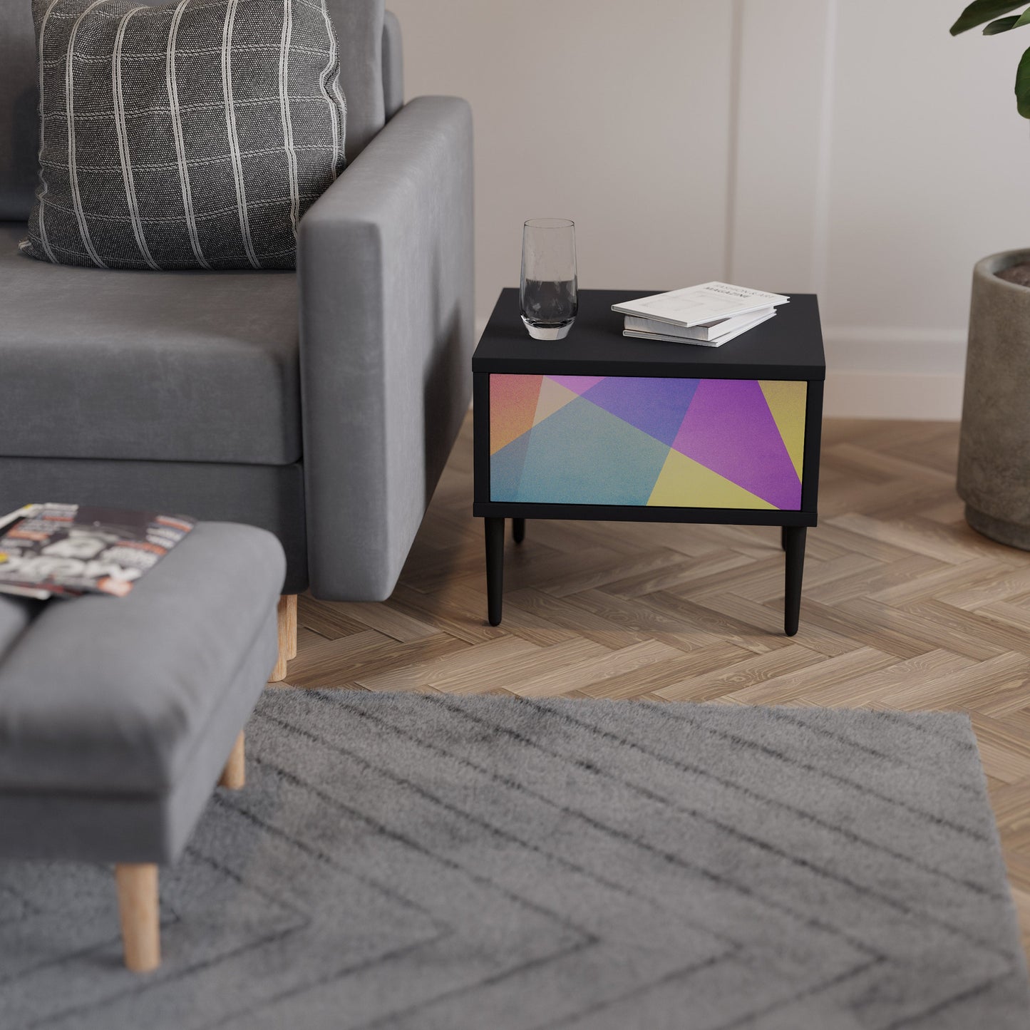 BRIGHT GEOMETRY Nightstand in Black Finish