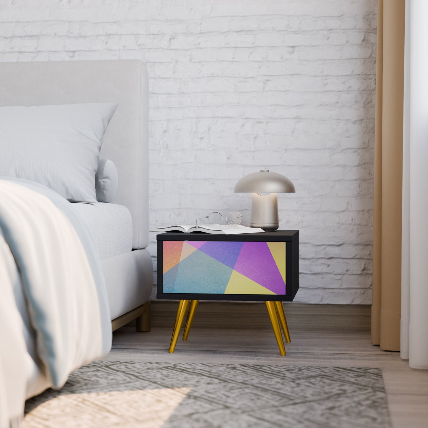 BRIGHT GEOMETRY Nightstand in Black Finish