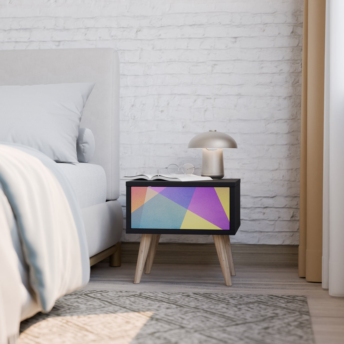 BRIGHT GEOMETRY Nightstand in Black Finish