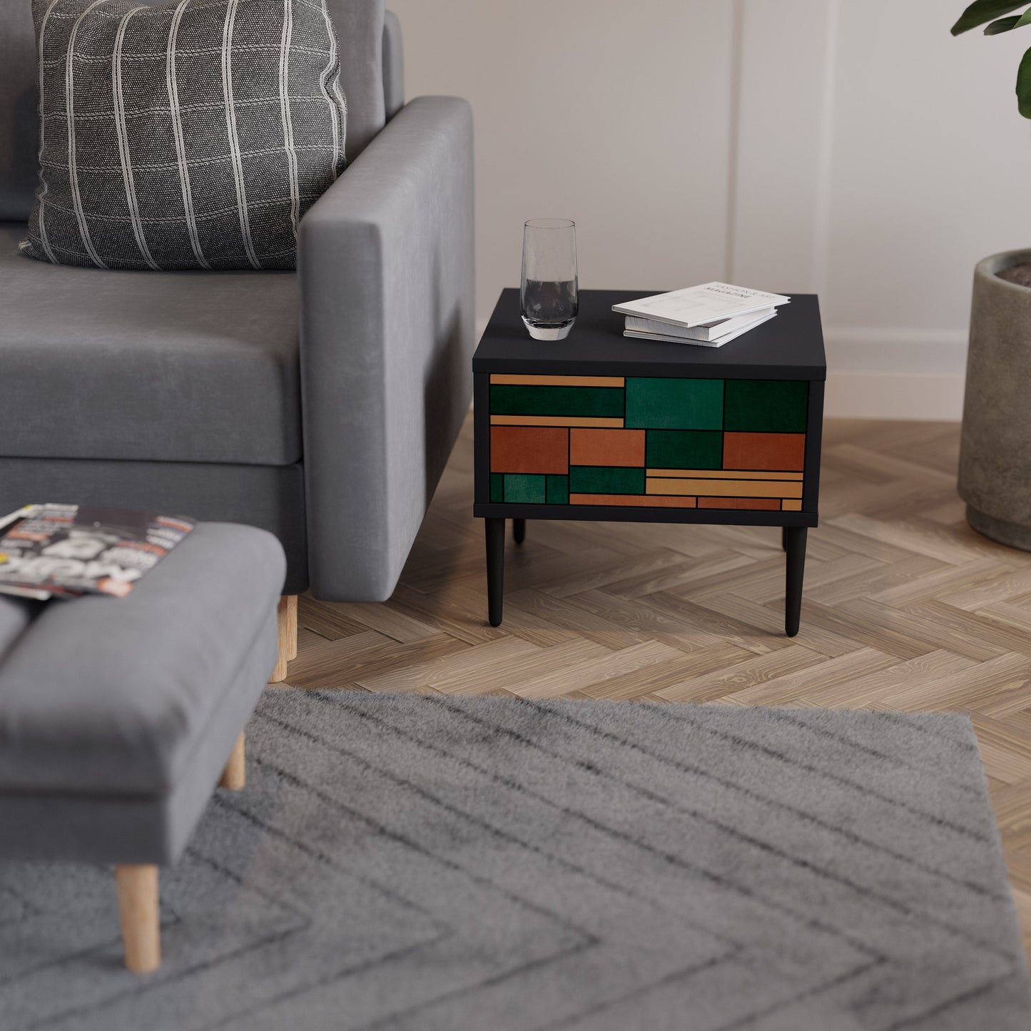 EARTHY FIGURES Nightstand in Black Finish
